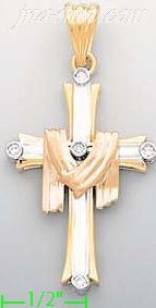 14K Gold CZ Cross Charm Pendant - Click Image to Close