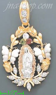 14K Gold Virgin of Guadalupe CZ Charm Pendant - Click Image to Close