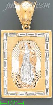 14K Gold Virgin of Guadalupe CZ Charm Pendant - Click Image to Close