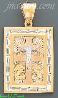 14K Gold Caravaca Crucifix Cross CZ Charm Pendant - Click Image to Close