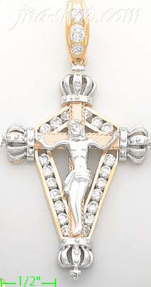 14K Gold Cross CZ Charm Pendant - Click Image to Close