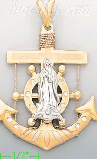 14K Gold Anchor w/Virgin CZ Charm Pendant - Click Image to Close