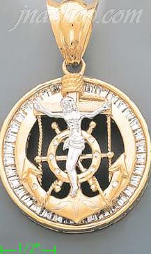 14K Gold Anchor Crucifix CZ Charm Pendant - Click Image to Close