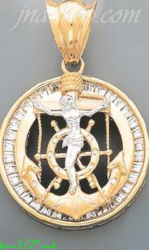 14K Gold Anchor Crucifix CZ Charm Pendant - Click Image to Close