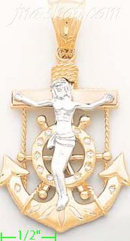 14K Gold Anchor Cross Crucifix CZ Charm Pendant - Click Image to Close