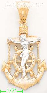 14K Gold Anchor Cross Crucifix CZ Charm Pendant - Click Image to Close