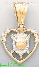 14K Gold Turtle CZ Charm Pendant - Click Image to Close