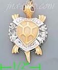 14K Gold Turtle CZ Charm Pendant - Click Image to Close