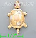 14K Gold Turtle CZ Charm Pendant - Click Image to Close