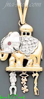 14K Gold Elephant w/Good Luck Symbols CZ Charm Pendant - Click Image to Close