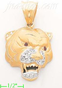 14K Gold Tiger Head CZ Charm Pendant - Click Image to Close