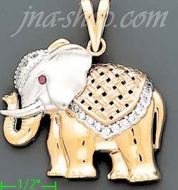 14K Gold Elephant CZ Charm Pendant - Click Image to Close