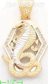 14K Gold Snake Cobra CZ Charm Pendant - Click Image to Close