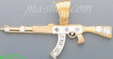 14K Gold AK-47 Rifle CZ Charm Pendant - Click Image to Close