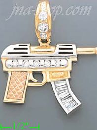 14K Gold UZI Tech 9 ? Gun CZ Charm Pendant - Click Image to Close