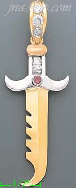 14K Gold Knife CZ Charm Pendant - Click Image to Close