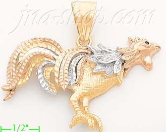 14K Gold Rooster CZ Charm Pendant - Click Image to Close