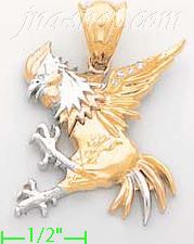 14K Gold Rooster CZ Charm Pendant - Click Image to Close