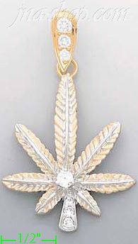 14K Gold Marijuana Leaf CZ Charm Pendant - Click Image to Close