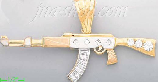 14K Gold AK-47 Rifle CZ Charm Pendant - Click Image to Close