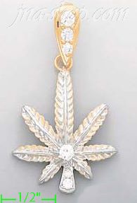 14K Gold Marijuana Leaf CZ Charm Pendant - Click Image to Close
