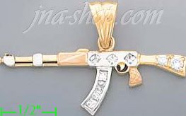 14K Gold AK-47 Rifle CZ Charm Pendant - Click Image to Close