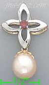 14K Gold Flower w/Pearl CZ Charm Pendant - Click Image to Close