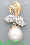 14K Gold Leaves w/Pearl CZ Charm Pendant - Click Image to Close