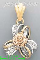 14K Gold Rose on Bow CZ Charm Pendant - Click Image to Close
