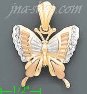 14K Gold Butterfly CZ Charm Pendant - Click Image to Close