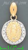 14K Gold Virgin of Guadalupe Round CZ Charm Pendant - Click Image to Close