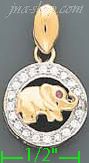 14K Gold Elephant Round CZ Charm Pendant - Click Image to Close