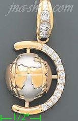 14K Gold Globe World on Axis CZ Charm Pendant - Click Image to Close