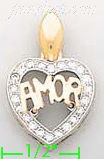 14K Gold Amor Heart CZ Charm Pendant - Click Image to Close
