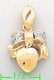 14K Gold Bow w/Heart CZ Charm Pendant - Click Image to Close
