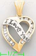 14K Gold I Love You Heart CZ Charm Pendant - Click Image to Close