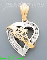 14K Gold #1 Mother Heart CZ Charm Pendant - Click Image to Close