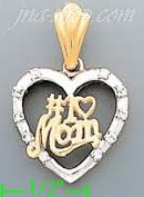 14K Gold #1 Mom Heart CZ Charm Pendant - Click Image to Close