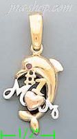 14K Gold #1 Mom w/Dolphin & Heart CZ Charm Pendant - Click Image to Close