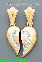14K Gold Two-piece Heart CZ Charm Pendant - Click Image to Close