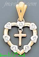 14K Gold Heart w/Dangling Cross & 7 Small Hearts CZ Charm Pendan - Click Image to Close