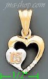 14K Gold 15 Años Double Heart CZ Charm Pendant - Click Image to Close