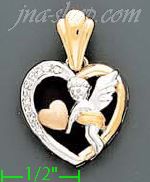 14K Gold Heart w/Cupid CZ Charm Pendant - Click Image to Close