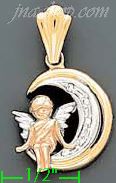 14K Gold Moon w/Cupid CZ Charm Pendant - Click Image to Close