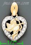 14K Gold Heart w/Cupid w/Bow & Arrow CZ Charm Pendant - Click Image to Close