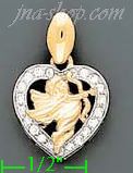 14K Gold Cupid w/Heart CZ Charm Pendant - Click Image to Close