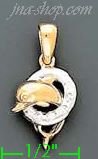 14K Gold Dolphin Jumping Through Hoop CZ Charm Pendant - Click Image to Close