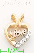 14K Gold Love Heart CZ Charm Pendant - Click Image to Close