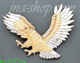 14K Gold Striking Eagle CZ Charm Pendant - Click Image to Close