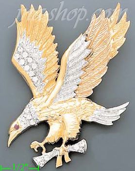 14K Gold Striking Eagle CZ Charm Pendant - Click Image to Close